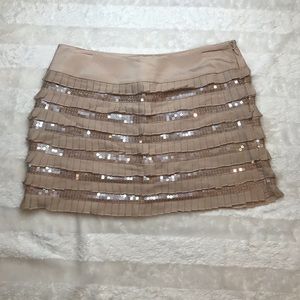 Bebe Tan Ruffle Layer Sequin Mini Fashion Skirt